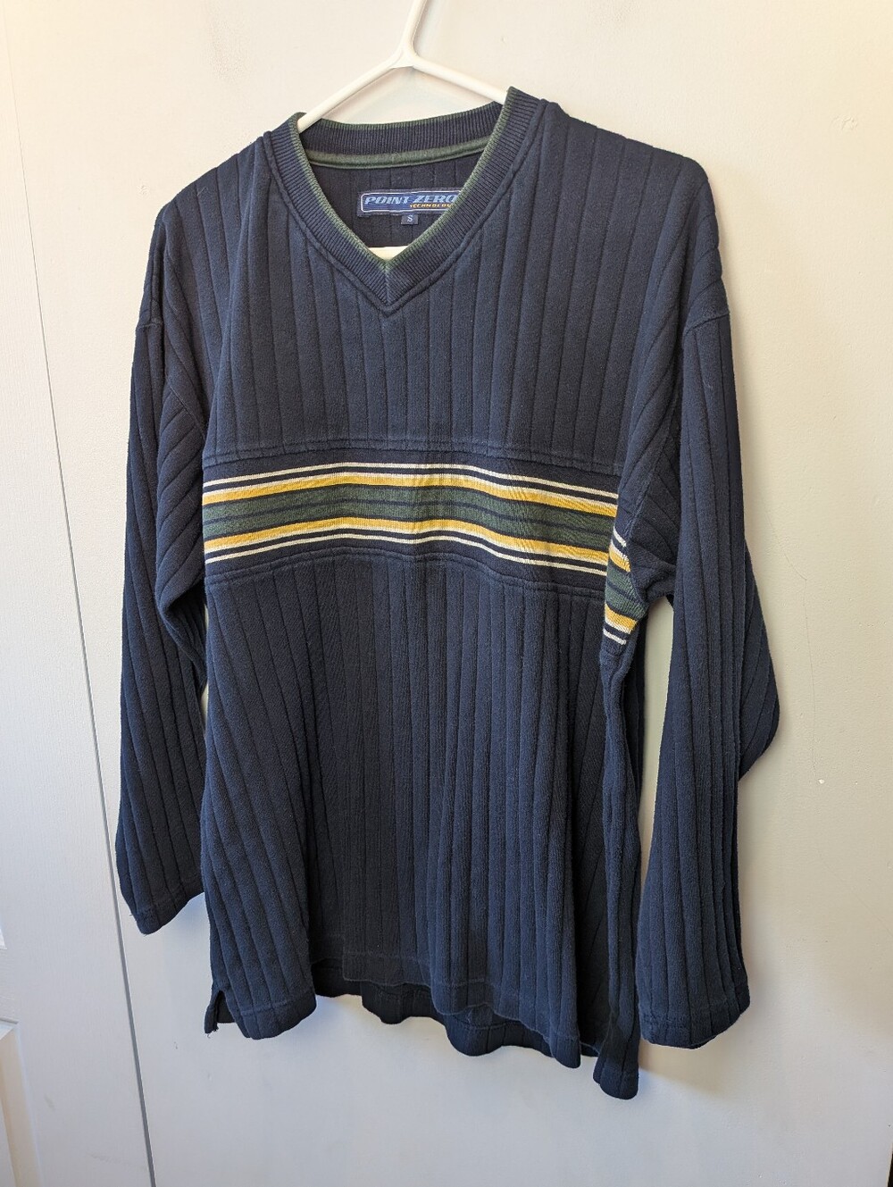 Y2K Vintage POINT ZERO Men V Neck Shirt Size Small Unisex 100% Cotton Ribbed